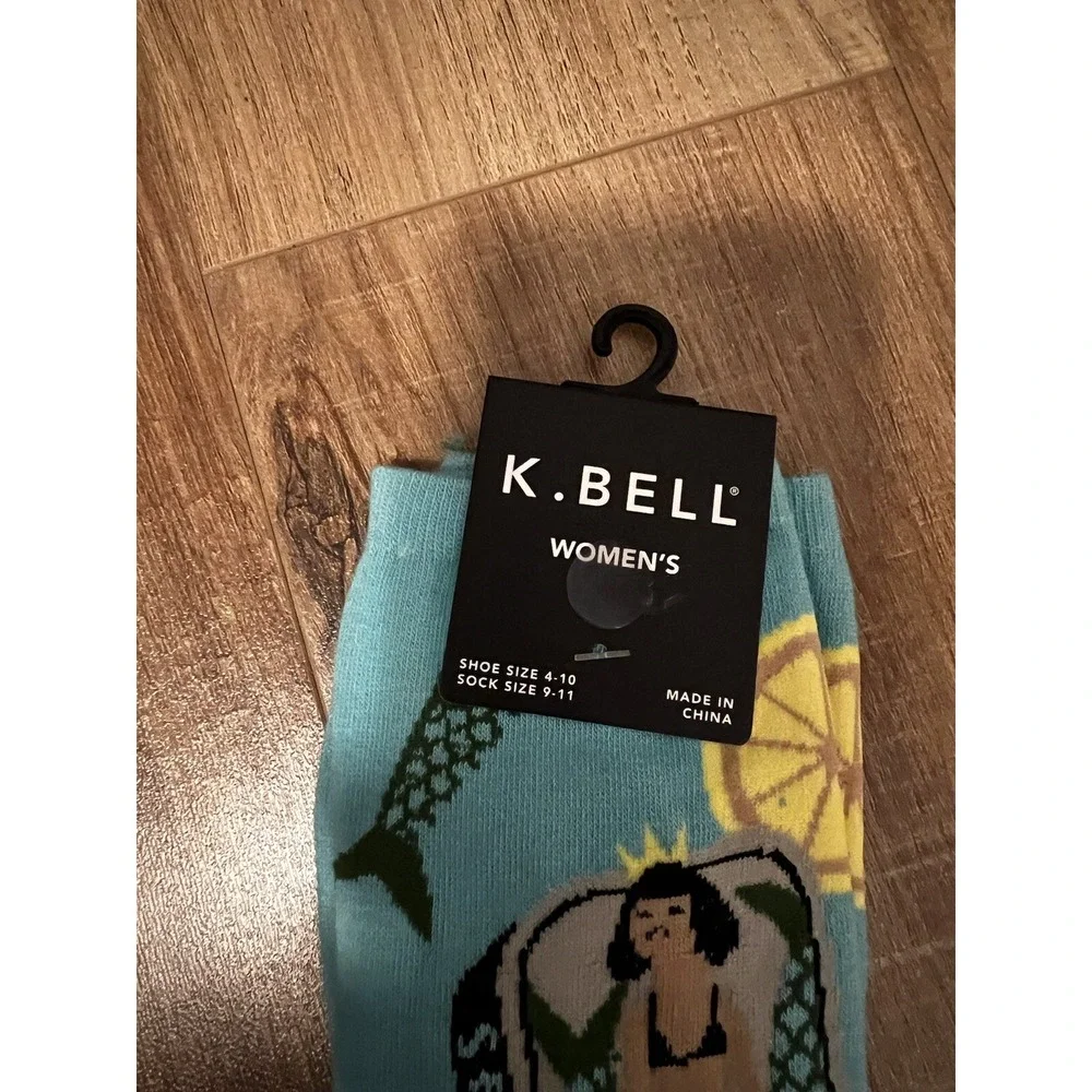 Women's Sardine MermaidTurquoise Crew‎ K Bell  Cotton Blend Socks Size 9-11